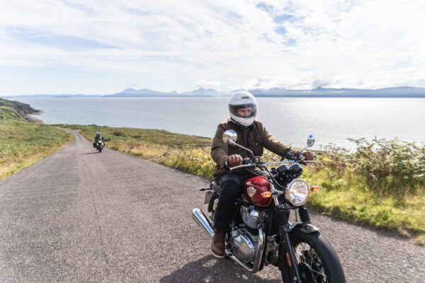 A Royal Enfield 650 Interceptors , Motorcycle hire Edinburgh with bikerbnb. Exploring the west coast of Scotland