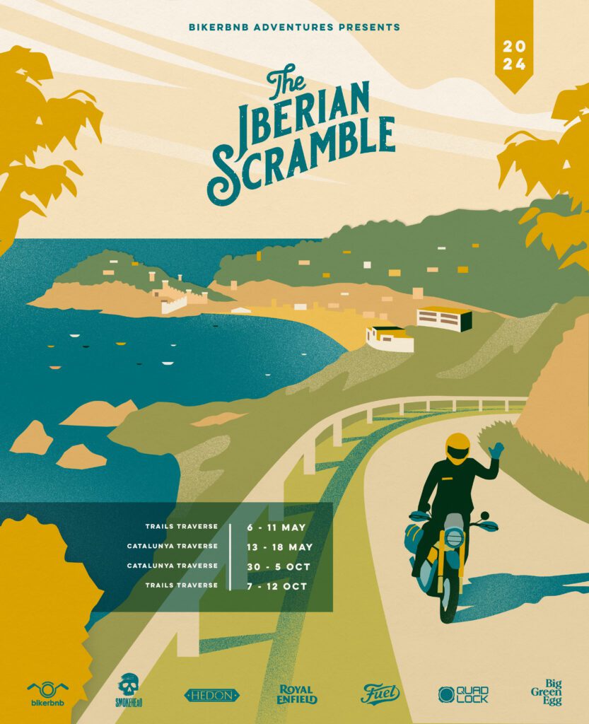 The Iberian Scramble 2024 poster TRAILS TRAVERSE 6 - 11 MAY CATALUNYA TRAVERSE 13 - 18 MAY CATALUNYA TRAVERSE 30 - 5 OCT TRAILS TRAVERSE 7 - 12 OCT